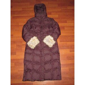 Maroon Brown Down Long Winter Puffer Coat - XL